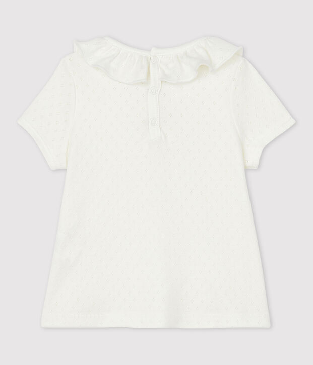 Blusa calada de manga corta de algod&oacute;n de beb&eacute; ni&ntilde;a blanco