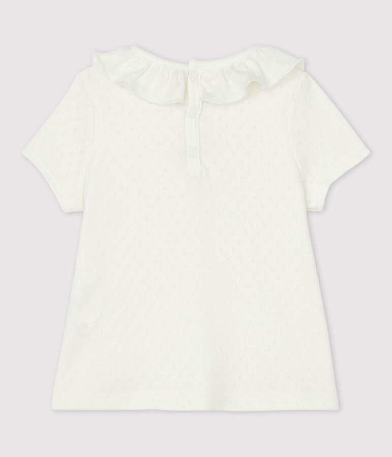 Blusa calada de manga corta de algod&oacute;n de beb&eacute; ni&ntilde;a blanco MARSHMALLOW