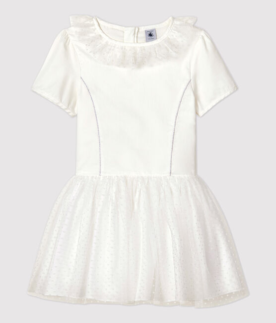 Vestido de celebración de satén y tul de niña blanco MARSHMALLOW