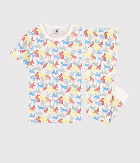 Pijama con estampado de gatos de algodón ecológico de niño blanco MARSHMALLOW/blanco MULTICO