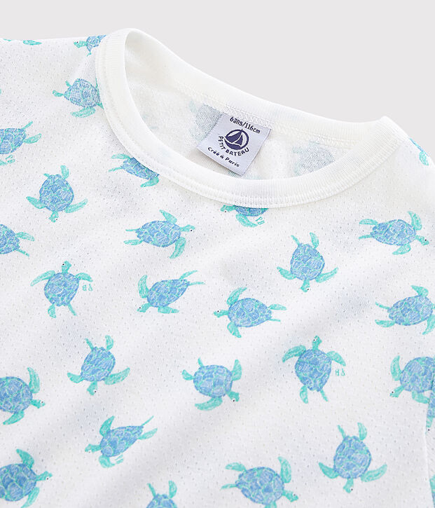 Pijama corto con estampado de tortugas de algod&oacute;n ultra-ligero de ni&ntilde;o/ni&ntilde;a blanco/multicolor