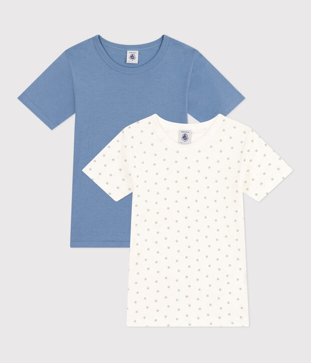 Juego de 2 camisetas infantiles de algod&oacute;n de manga corta con estrella multicolor