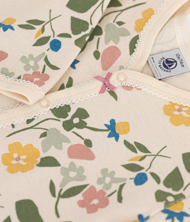 Pijama de algod&oacute;n con estampado de flores para beb&eacute; crudo/multicolor