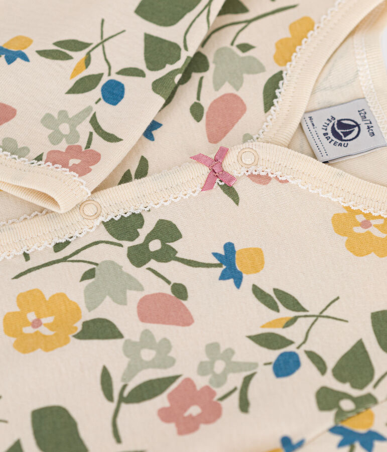 Pijama de algod&oacute;n con estampado de flores para beb&eacute; crudo/multicolor