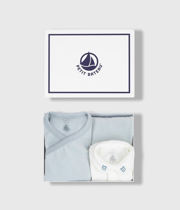 Conjunto de regalo de 2 piezas de terciopelo y body con oso bordado para beb&eacute; azul