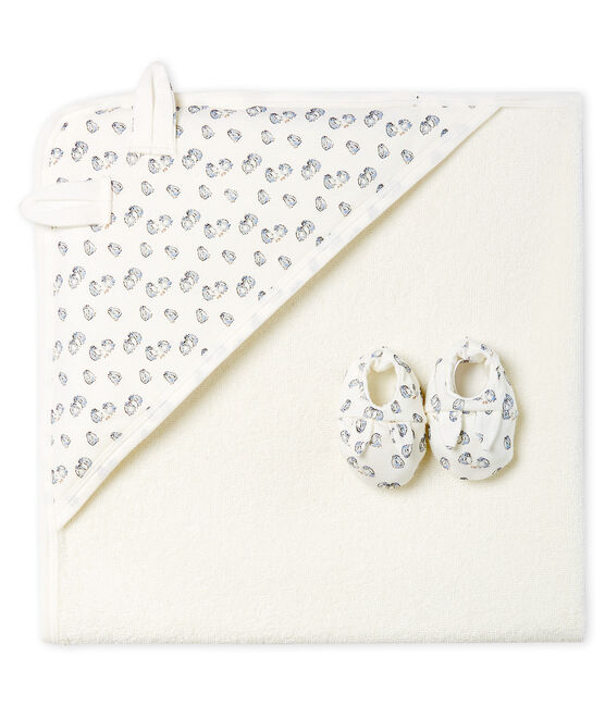 Estuche con toalla cuadrada de baño y patucos para bebé de BE y punto. blanco MARSHMALLOW/gris SCULPTURE/ MULTICO