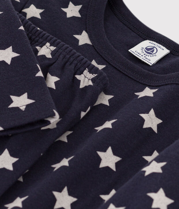 Pijama de t&uacute;bico con estrellas para ni&ntilde;o/ni&ntilde;a azul/blanco