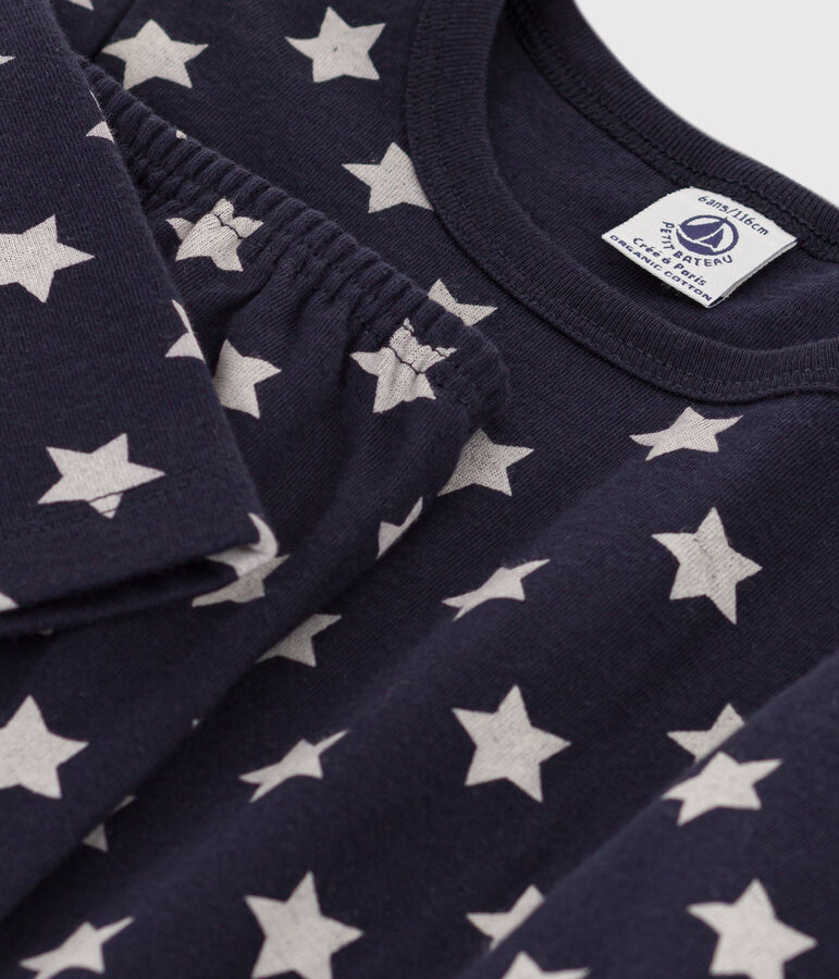 Pijama de t&uacute;bico con estrellas para ni&ntilde;o/ni&ntilde;a azul SMOKING/blanco MARSHMALLOW