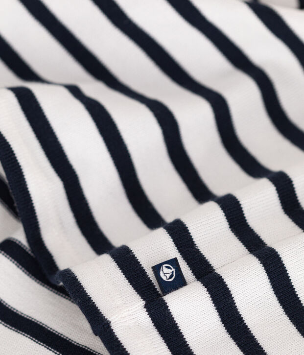 Vestido de manga larga de punto jersey grueso de beb&eacute; blanco/azul