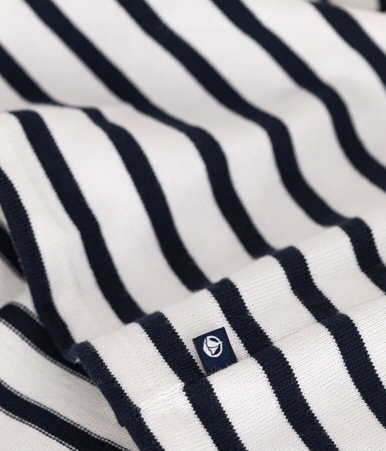 Vestido de manga larga de punto jersey grueso de beb&eacute; blanco/azul