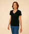 Camiseta LA RECTA de algodón con cuello de pico para mujer azul SMOKING