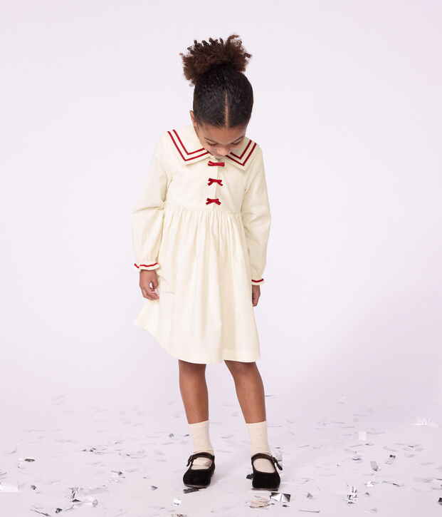Vestido infantil liso de terciopelo de manga larga MILK