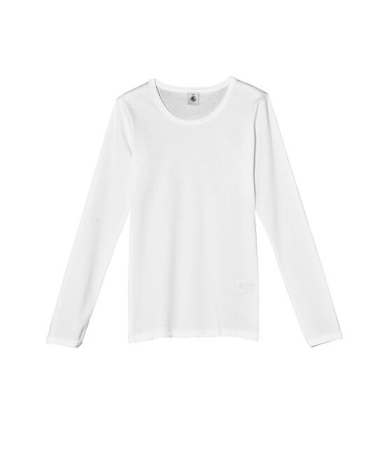 Camiseta para niña en punto cocotte y manga larga blanco ECUME