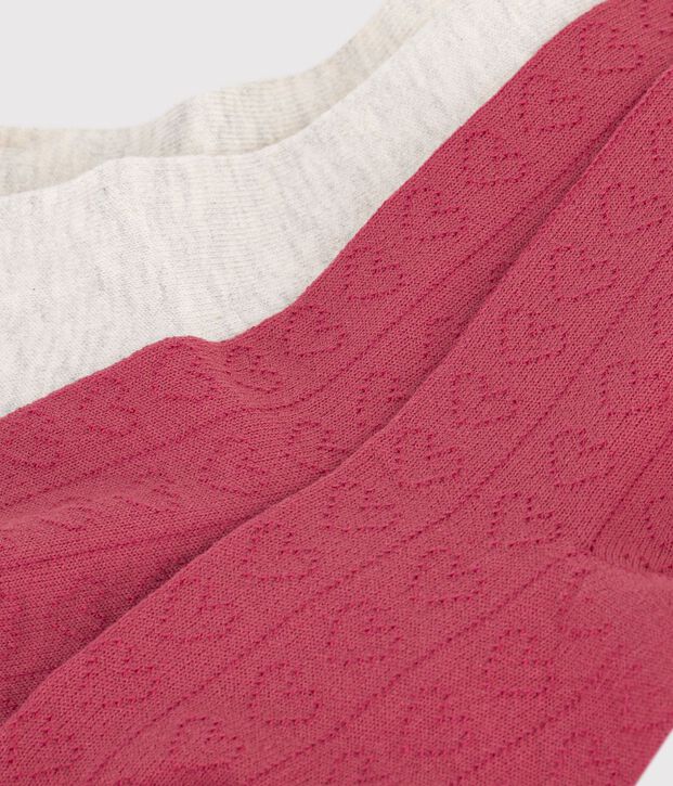 Juego de 2 leotardos infantiles de algod&oacute;n calado con corazones rosa/beige