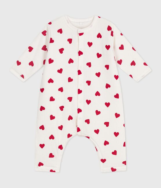 Mono de algodón enguatado con estampado de corazones para bebé blanco MARSHMALLOW/rojo TERKUIT