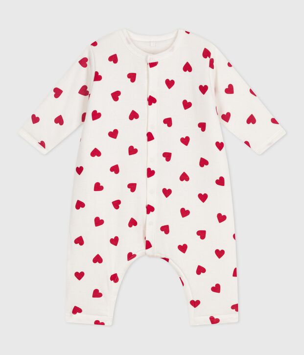 Mono de algod&oacute;n enguatado con estampado de corazones para beb&eacute; blanco/rojo