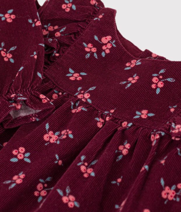Vestido de terciopelo de manga larga con estampado de flores para beb&eacute; rojo/multicolor