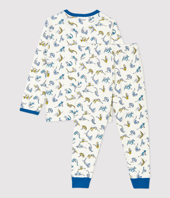 Pijama con estampado de panteras de niño de algodón orgánico blanco MARSHMALLOW/blanco MULTICO