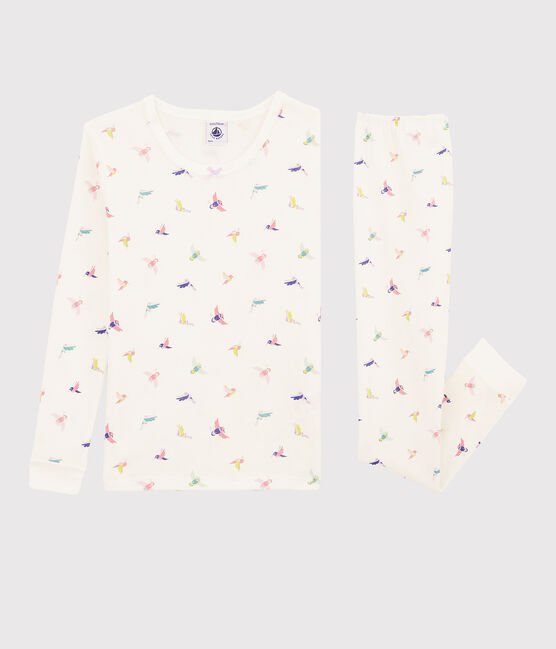 Pijama snugfit con estampado de pájaros para niña pequeña de punto blanco MARSHMALLOW/blanco MULTICO