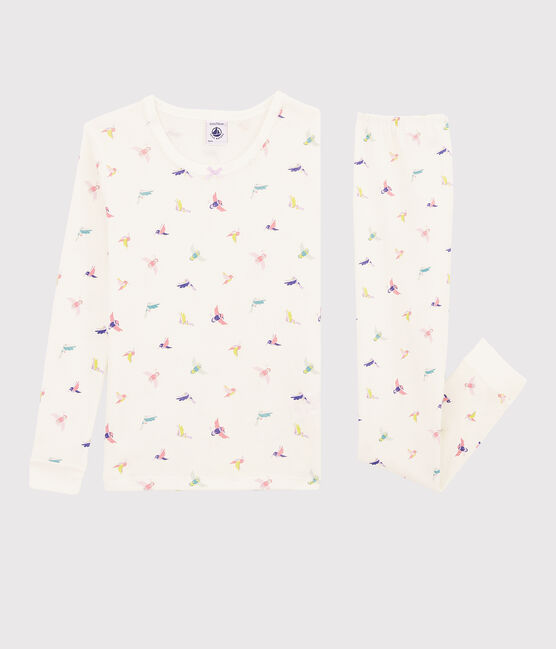 Pijama snugfit con estampado de pájaros para niña pequeña de punto blanco MARSHMALLOW/blanco MULTICO