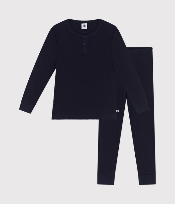 Pijama infantil liso de algodón azul SMOKING