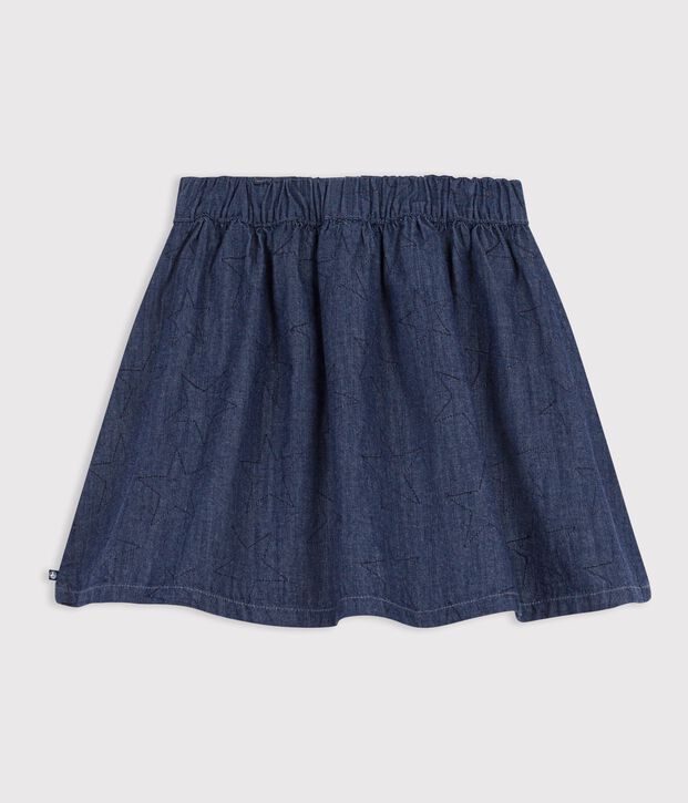 Falda corta de tejido denim liso con estampado de estrellas azul