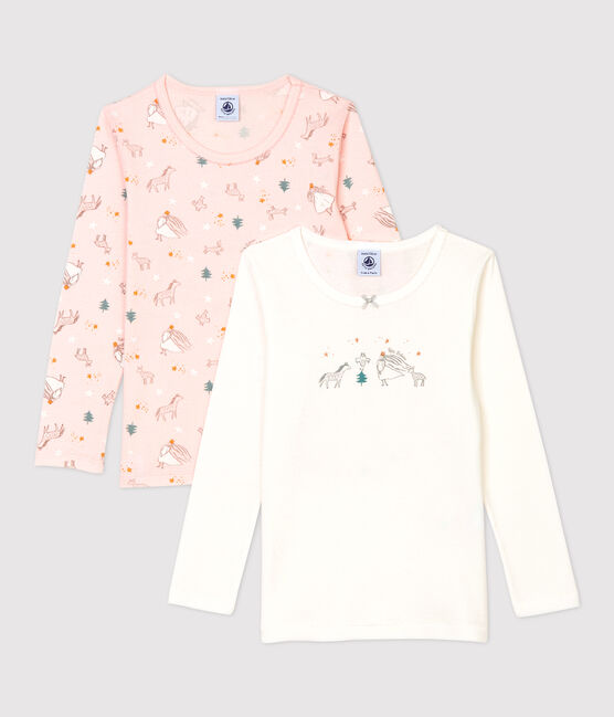 Juego de 2 camisetas de manga larga con estampado de princesas de niña de algodón variante 1