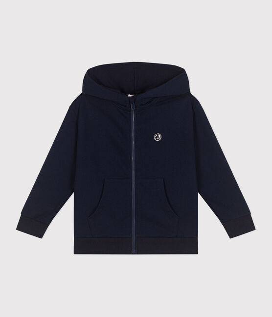 Sudadera infantil de algodón liso con capucha y cremallera azul SMOKING