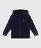 Sudadera infantil de algodón liso con capucha y cremallera azul SMOKING