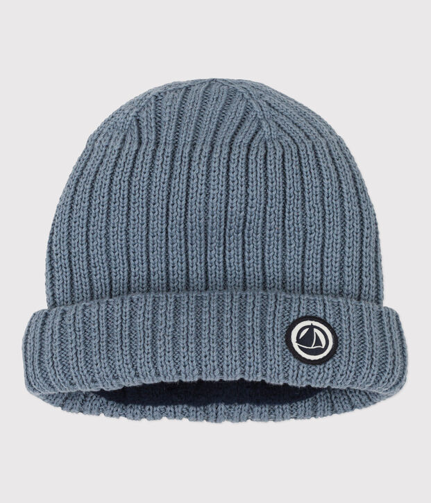 Gorro de punto tricotado con forro polar reciclado para beb&eacute; azul