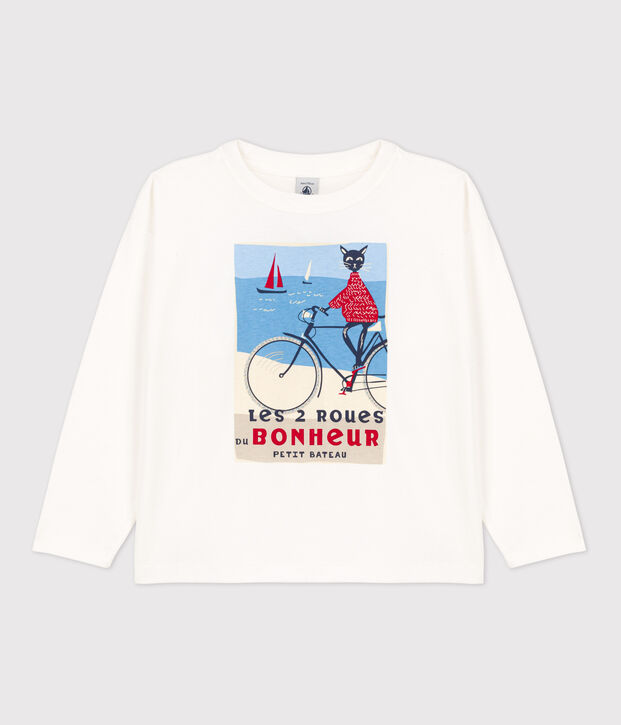 Camiseta de manga larga de algod&oacute;n de ni&ntilde;a blanco