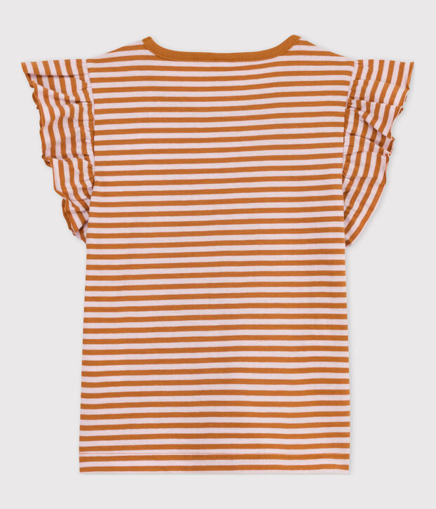Camiseta de algod&oacute;n a rayas para ni&ntilde;a marron/rosa