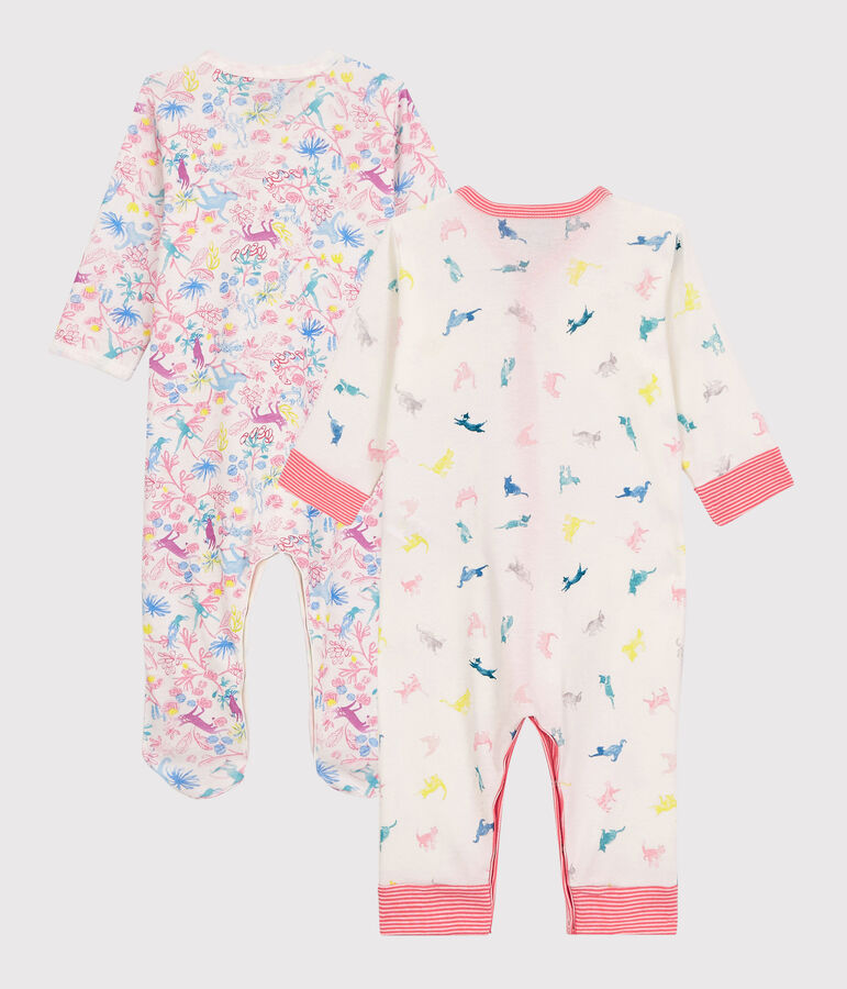Lote de 2 pijamas enterizos de algod&oacute;n de beb&eacute; ni&ntilde;a multicolor