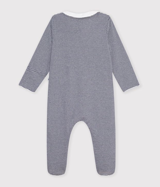 Pijama de algod&oacute;n con estampado de rayas para beb&eacute; azul/blanco