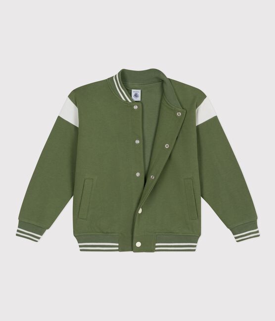 Chaqueta teddy infantil de algodón verde OLIVINE/ MILK