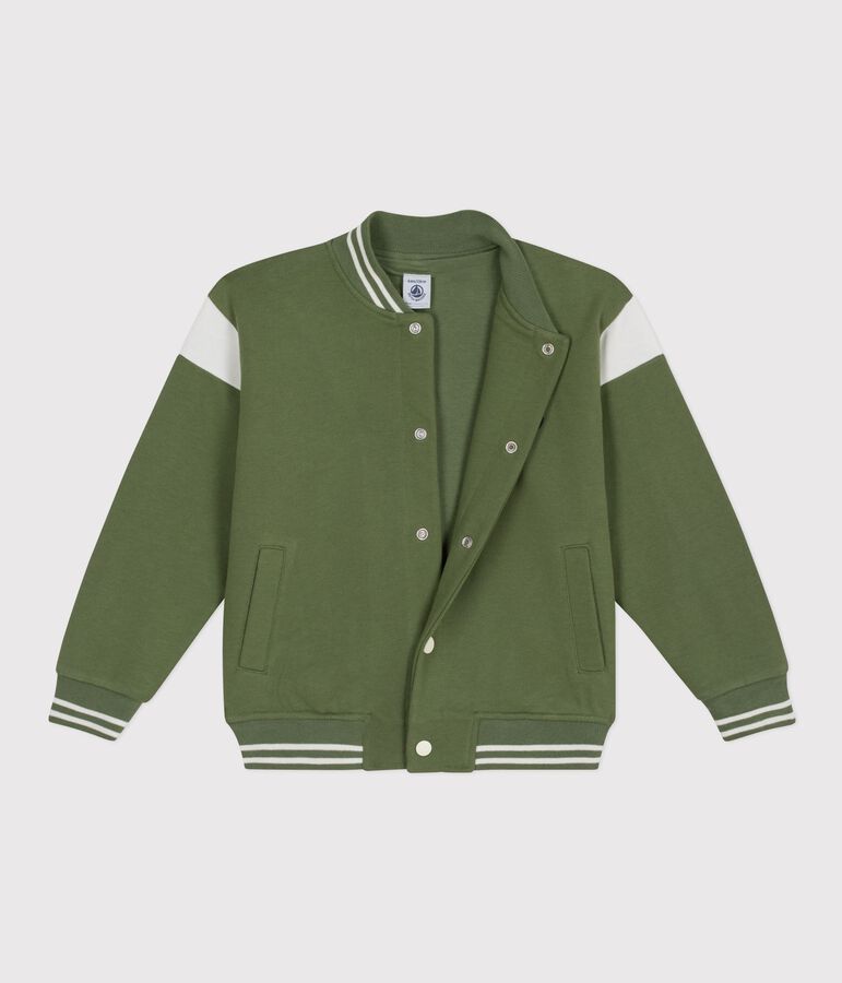 Chaqueta teddy infantil de algod&oacute;n verde/crudo