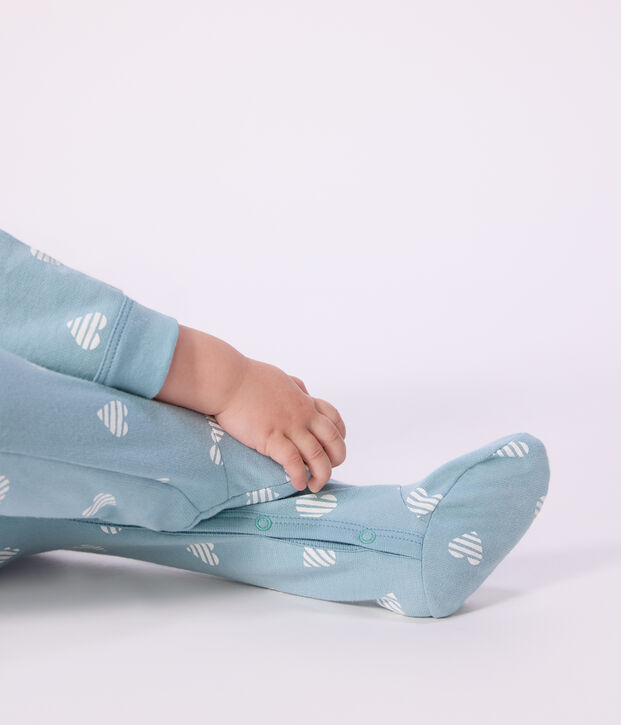 Pijama de mulet&oacute;n cepillado con estampado de corazones para beb&eacute; azul/blanco