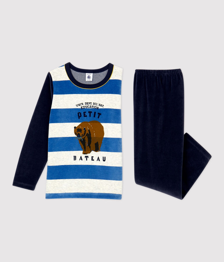 Pijama a rayas de ni&ntilde;o de terciopelo azul/multicolor