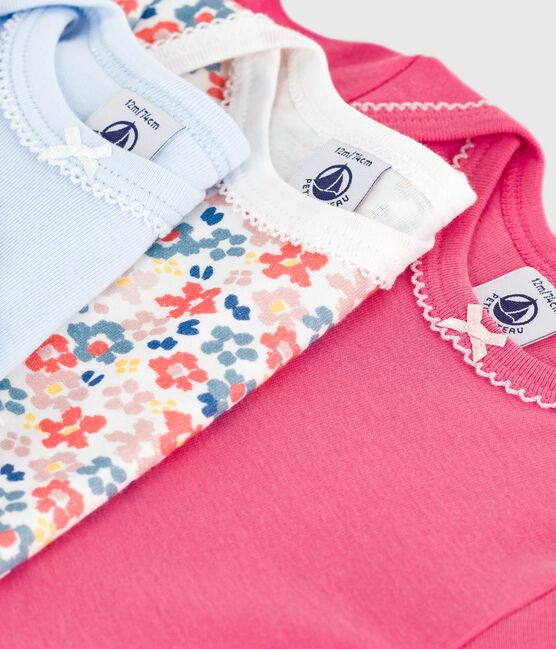 Juego de bodis de algodón de manga larga con estampado de flores para bebé variante 1