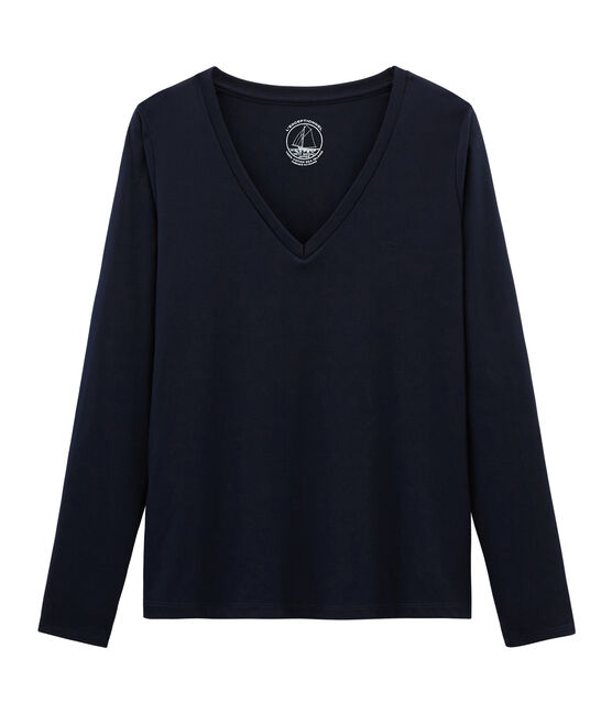 Camiseta manga larga de algodón Sea Island para mujer azul MARINE