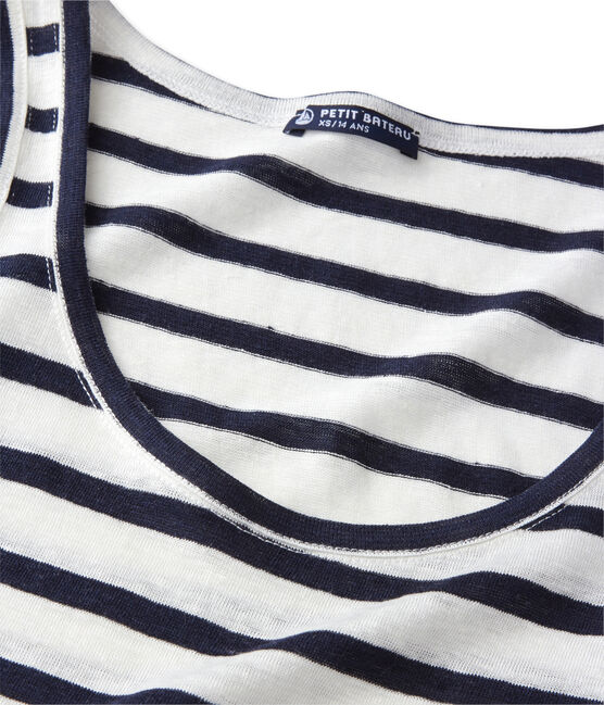 Camiseta de tirantes emblemática de lino de rayas de mujer  blanco LAIT/azul SMOKING