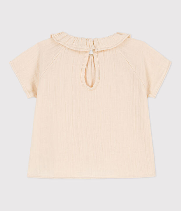 Blusa de manga corta de gasa de algod&oacute;n para beb&eacute; crudo