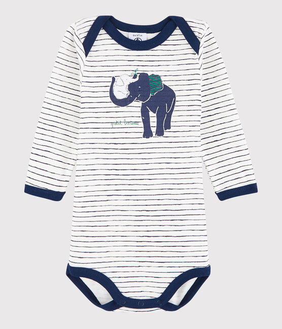 Bodi de manga larga de bebé niña/niño blanco MARSHMALLOW/azul MEDIEVAL