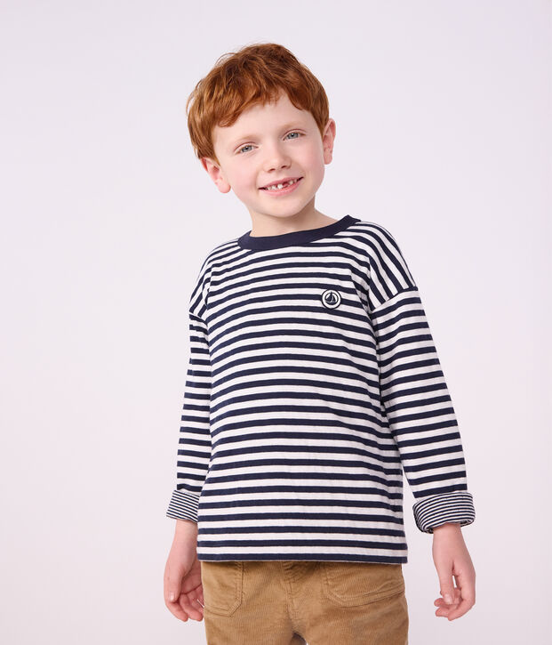 Camiseta infantil de manga larga a rayas azul/blanco/azul