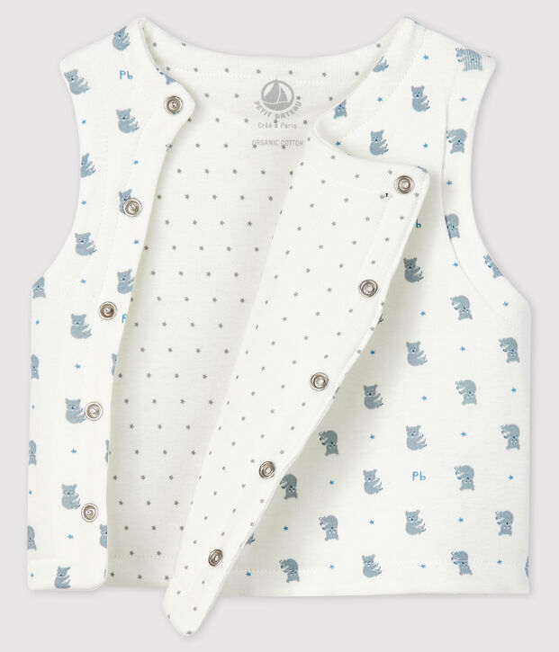 Chaleco reversible de algod&oacute;n biol&oacute;gico enguatado blanco/gris/multicolor
