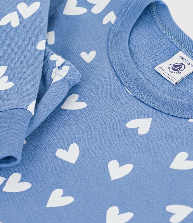 Pijama infantil de mulet&oacute;n con corazones azul/blanco