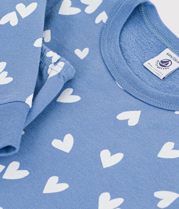 Pijama infantil de mulet&oacute;n con corazones azul/blanco