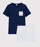 Pijama corto liso de canalé unisex azul MEDIEVAL/gris POUSSIERE