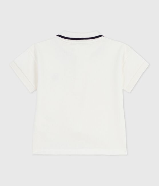 Polo liso de manga corta de algodón para bebé blanco MARSHMALLOW