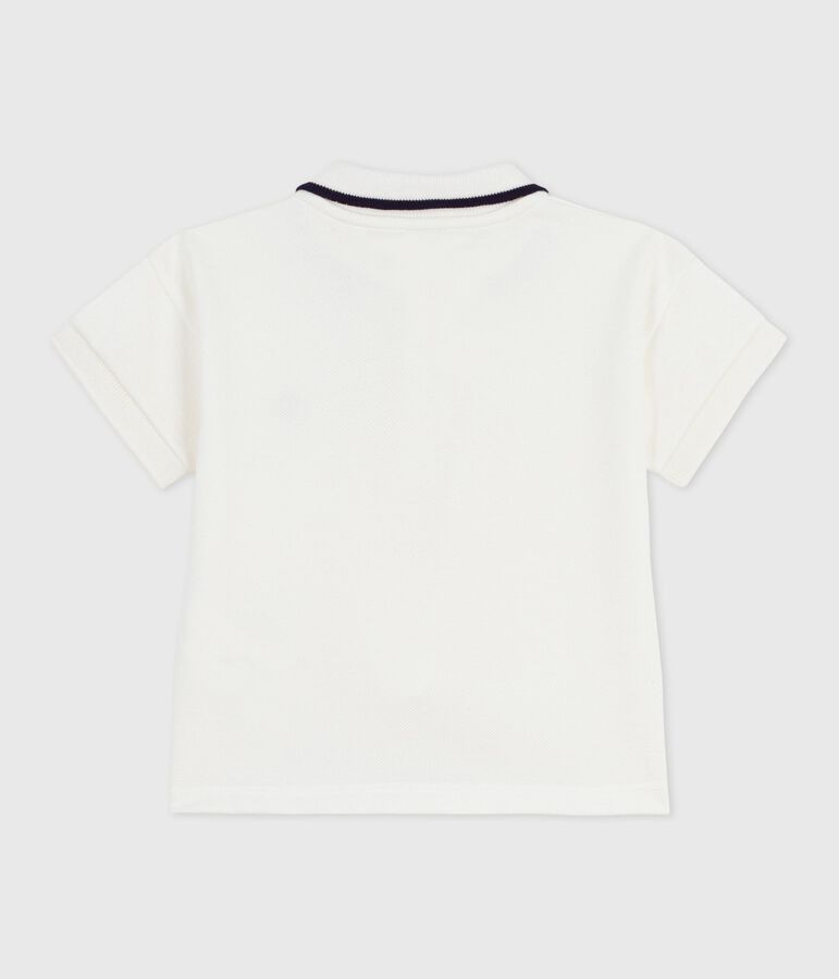 Polo liso de manga corta de algod&oacute;n para beb&eacute; blanco